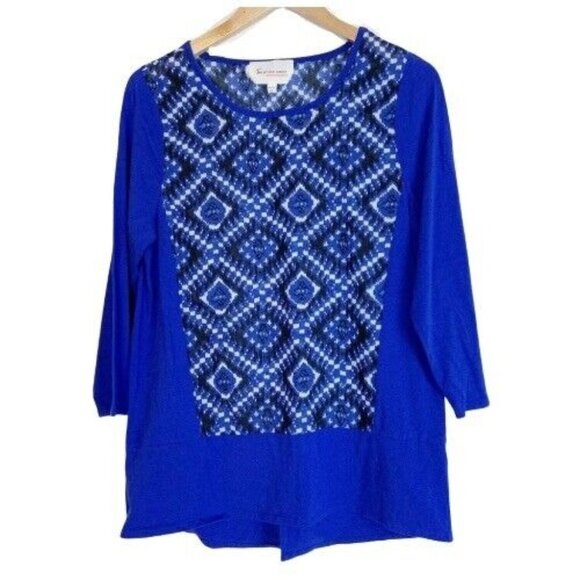 Vince Camuto Tunic Top Womens Size Small Blue Ikat 3/4 Sleeves - Picture 3 of 9